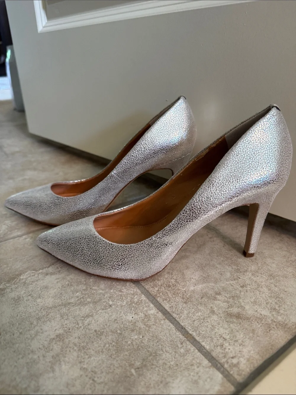 J. Crew Factory Silver Pointed-Toe Stiletto Pumps